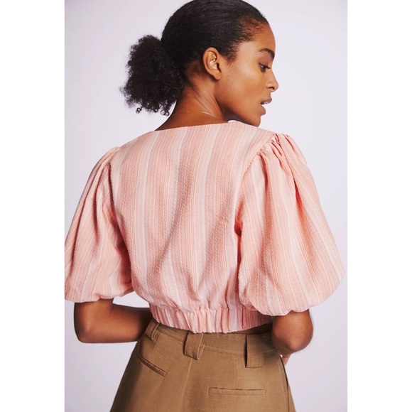 Anthropologie Dolan Left Coast Twist-Front Crop Top Pink Stripe XS - Picture 2 of 7